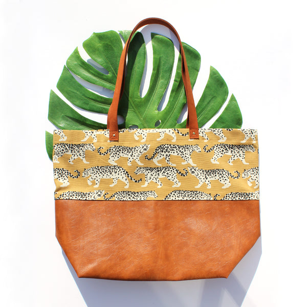 Gold Cheetah and Leather Colorblock Tote