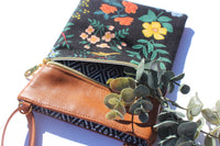 Black Floral and Leather Handmade Purse