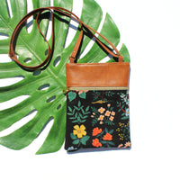 Black Floral and Leather Handmade Purse