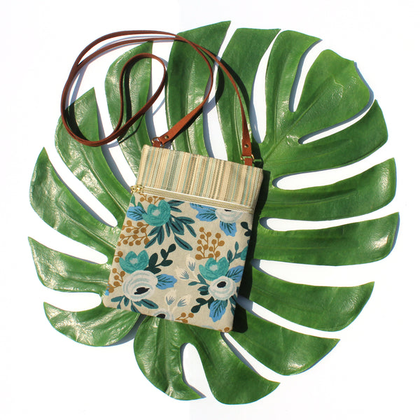 Blue Stripe and Floral Handmade Purse - Rifle Paper Co. Floral Handbag