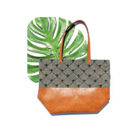Geometric Canvas and Leather Colorblock Tote