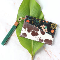Floral and Faux Leather Clutch